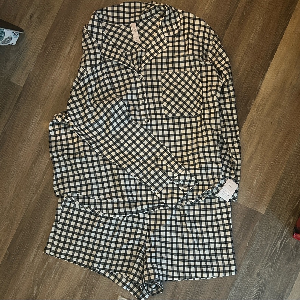 NWT Auden Black and White Plaid Sleepwear Set